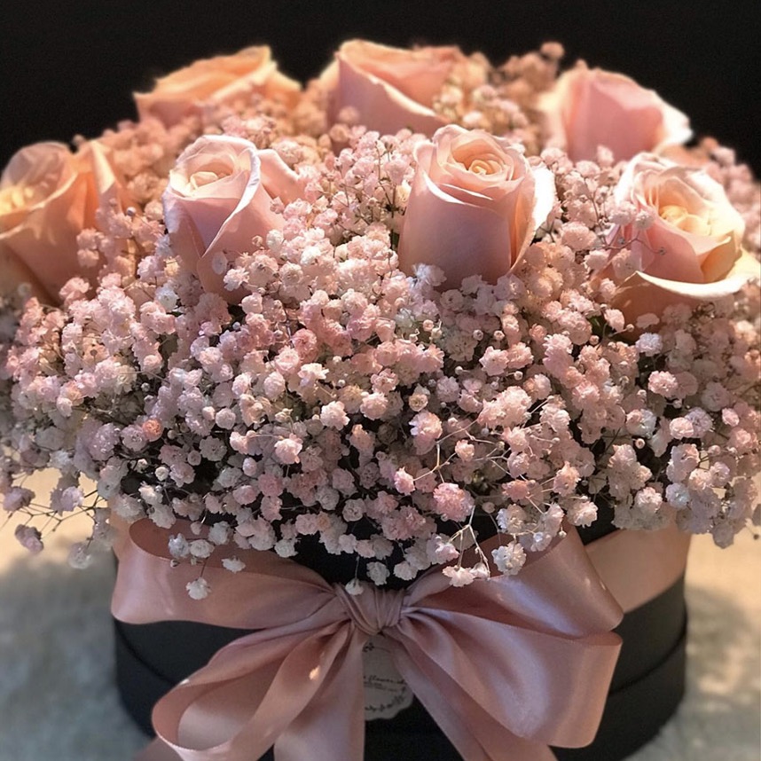 Classic Baby Pink Roses with Pink Baby's Breath