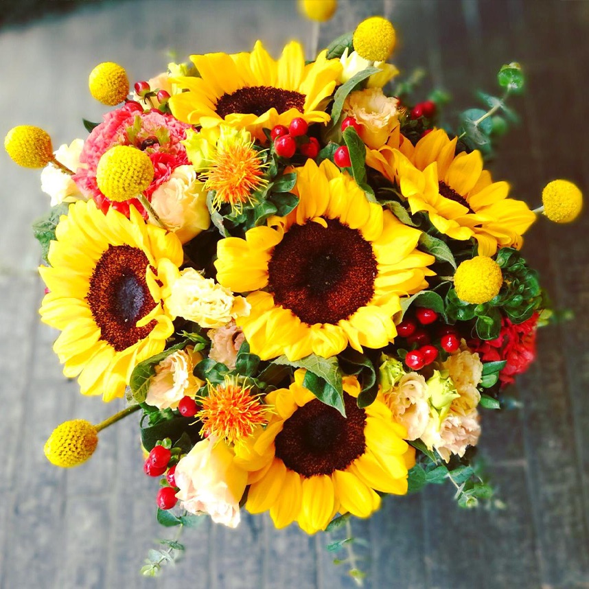 Sunflower Exotic Arrangement with wild flowers